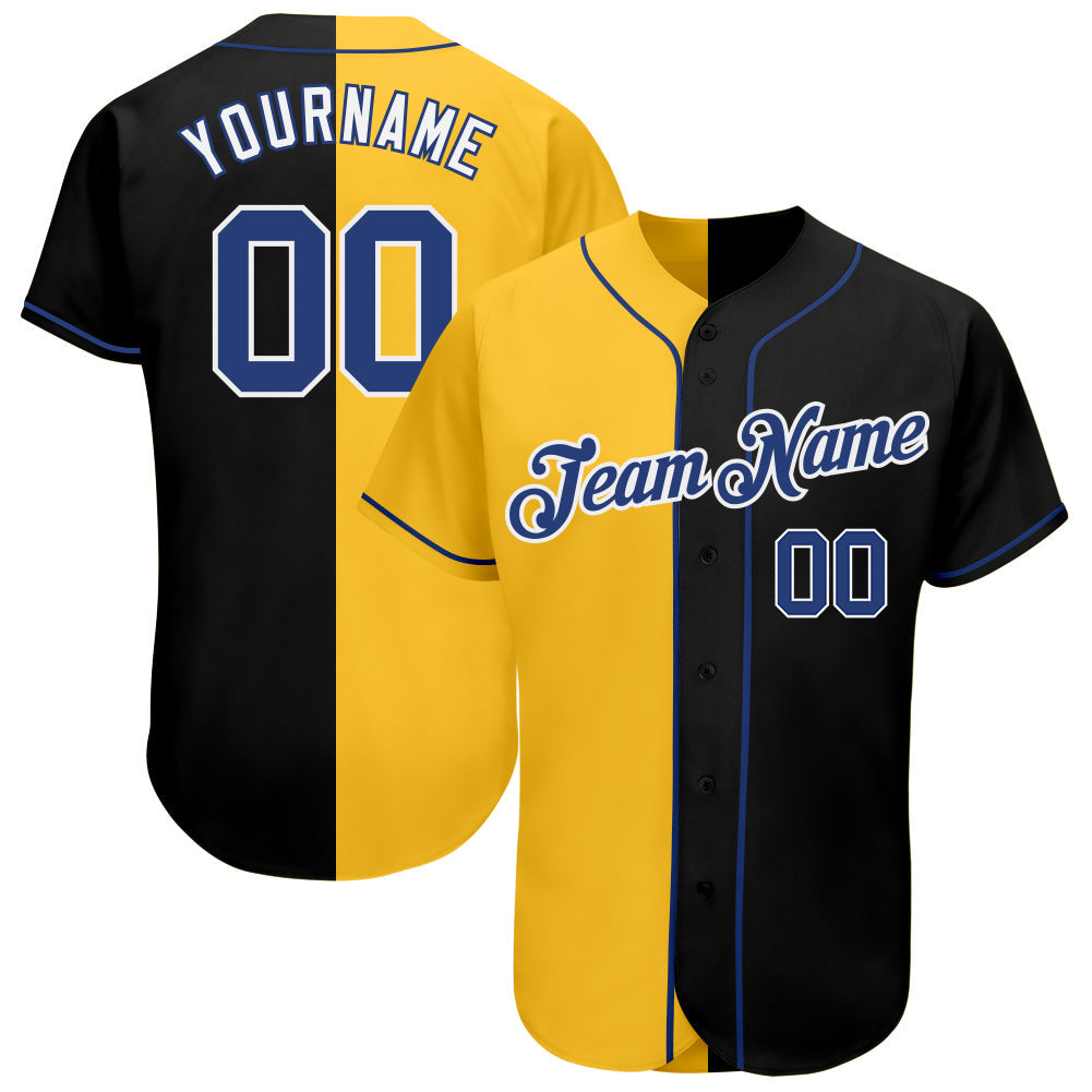 Custom Black Royal-Yellow Authentic Split Fashion Baseball Jersey baseball jersey product view 1