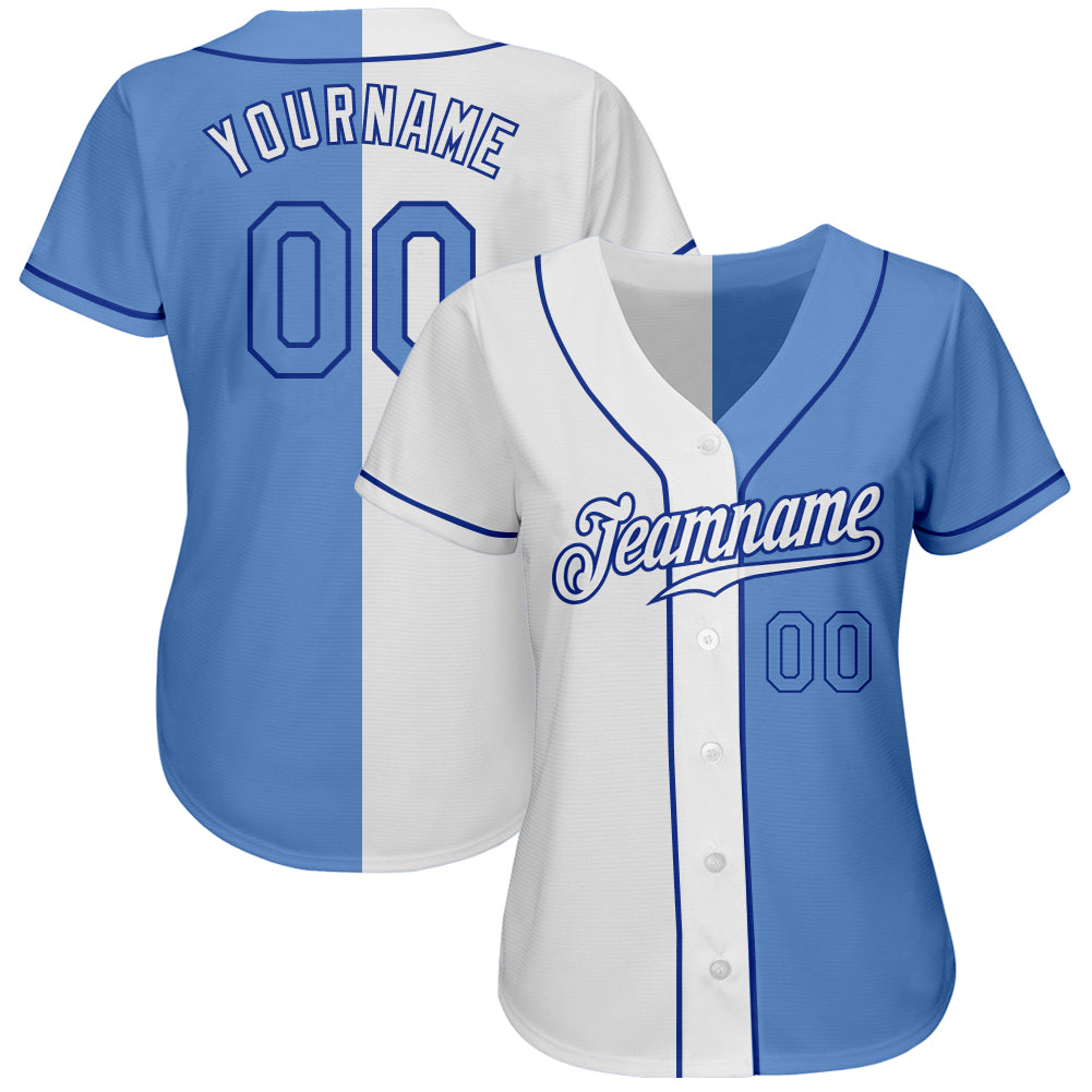 Custom White Light Blue-Royal Authentic Split Fashion Baseball Jersey baseball jersey product view 2