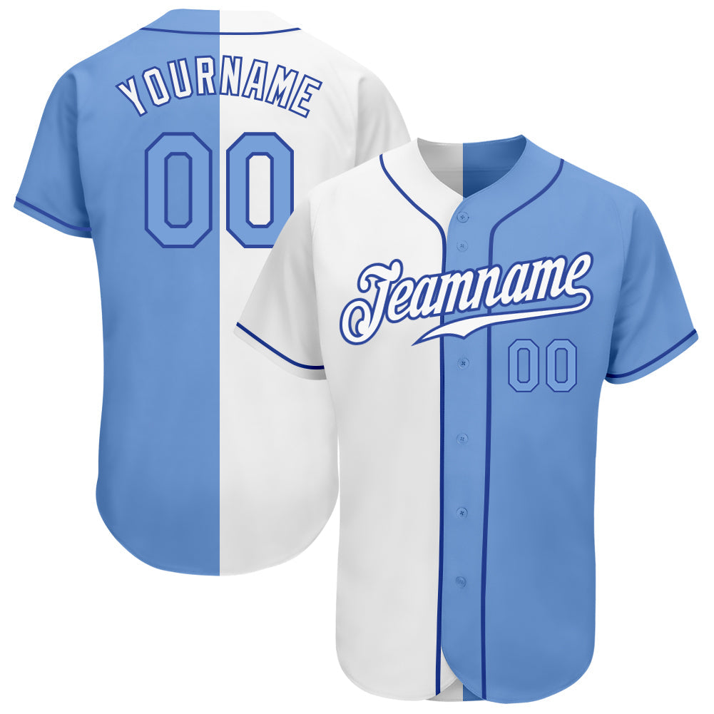 Custom White Light Blue-Royal Authentic Split Fashion Baseball Jersey baseball jersey product view 1