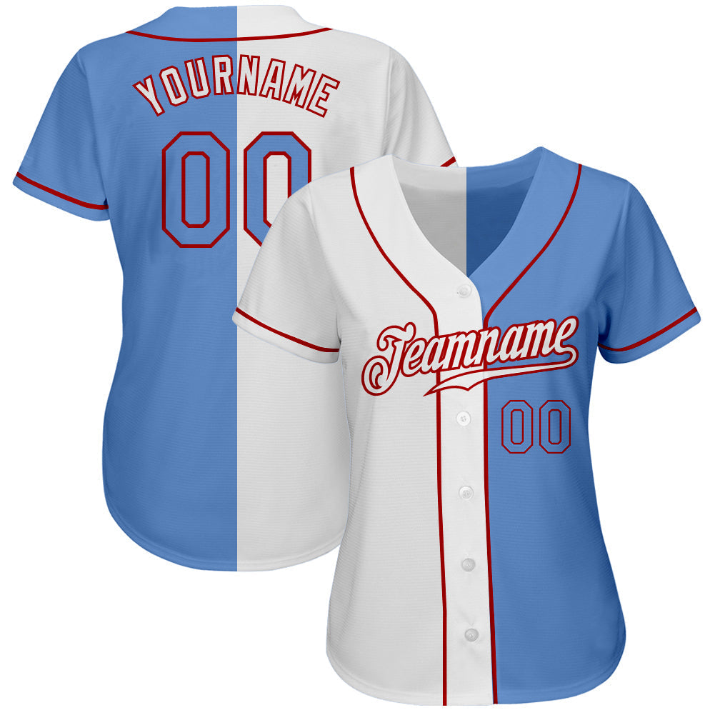 Custom White Light Blue-Red Authentic Split Fashion Baseball Jersey baseball jersey product view 2