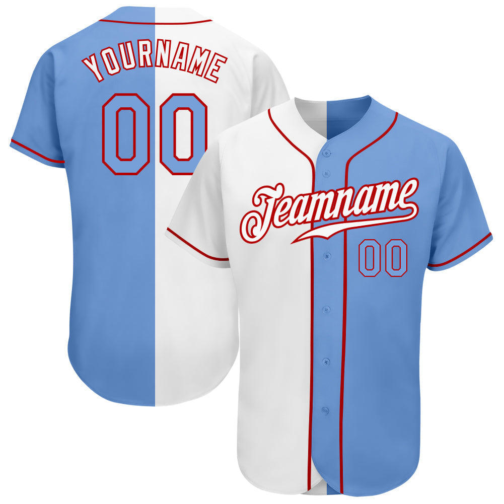 Custom White Light Blue-Red Authentic Split Fashion Baseball Jersey baseball jersey product view 1