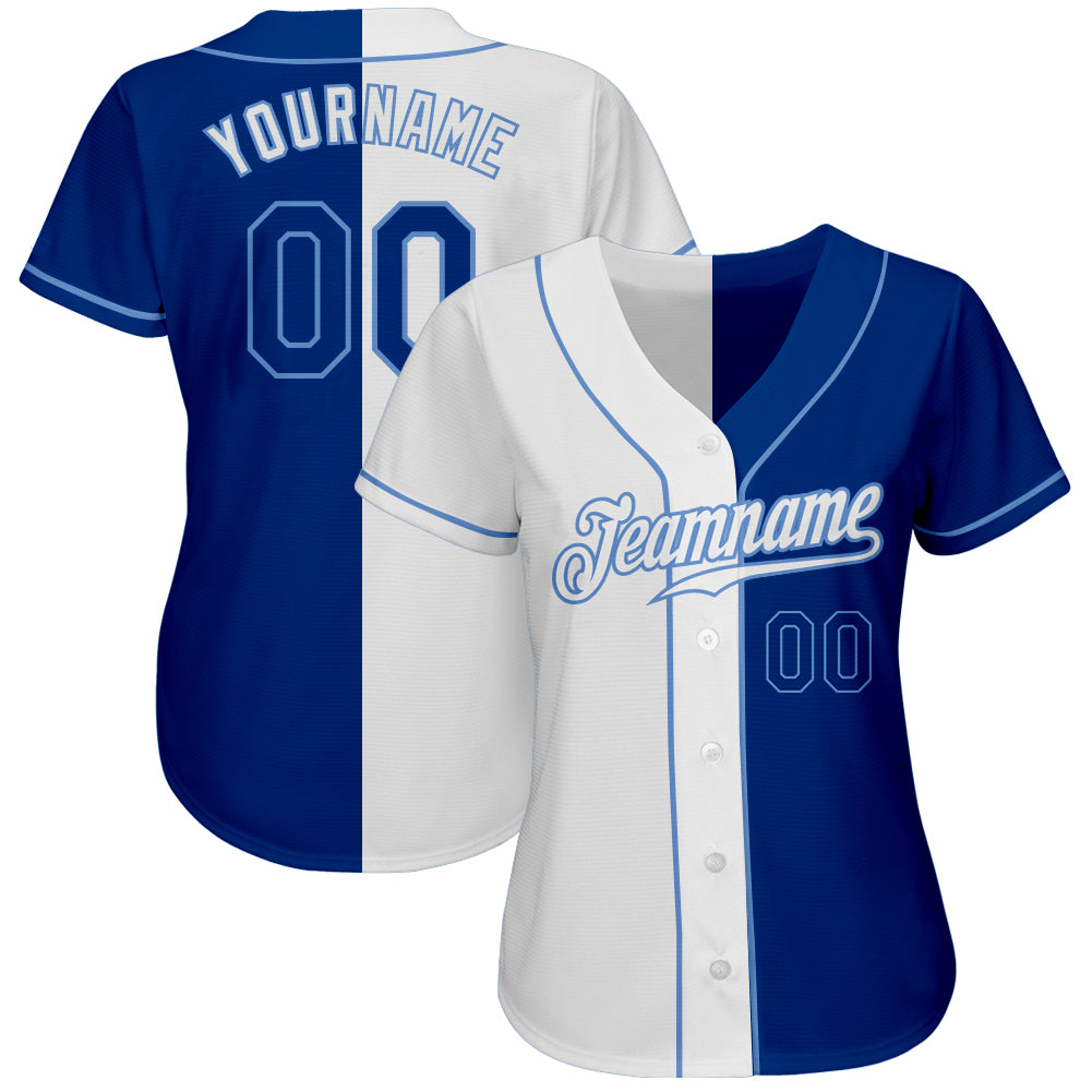 Custom White Royal-Light Blue Authentic Split Fashion Baseball Jersey baseball jersey product view 2
