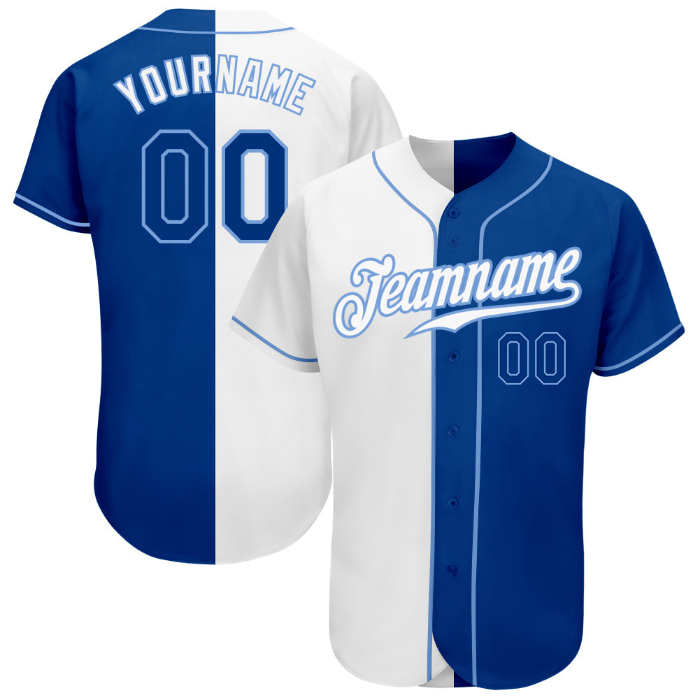 Custom White Royal-Light Blue Authentic Split Fashion Baseball Jersey baseball jersey product view 1
