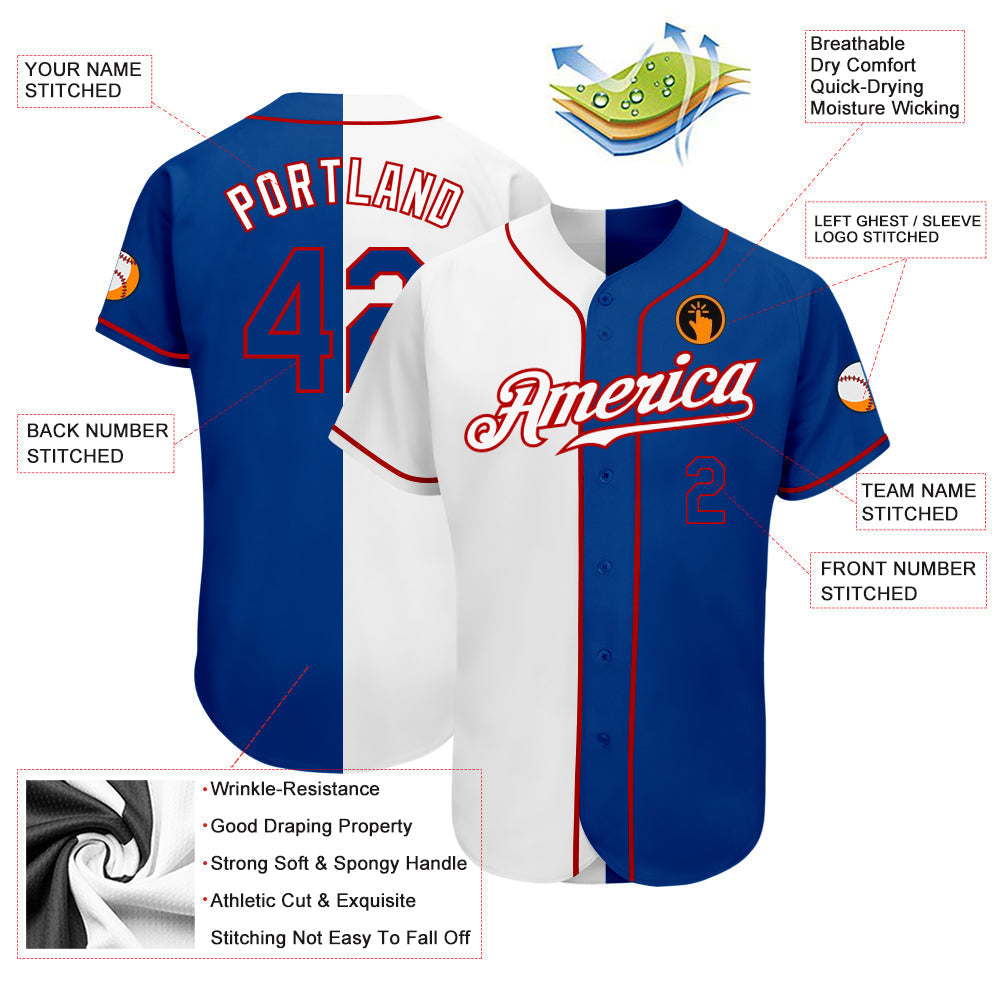 Custom White Royal-Red Authentic Split Fashion Baseball Jersey baseball jersey product view 3