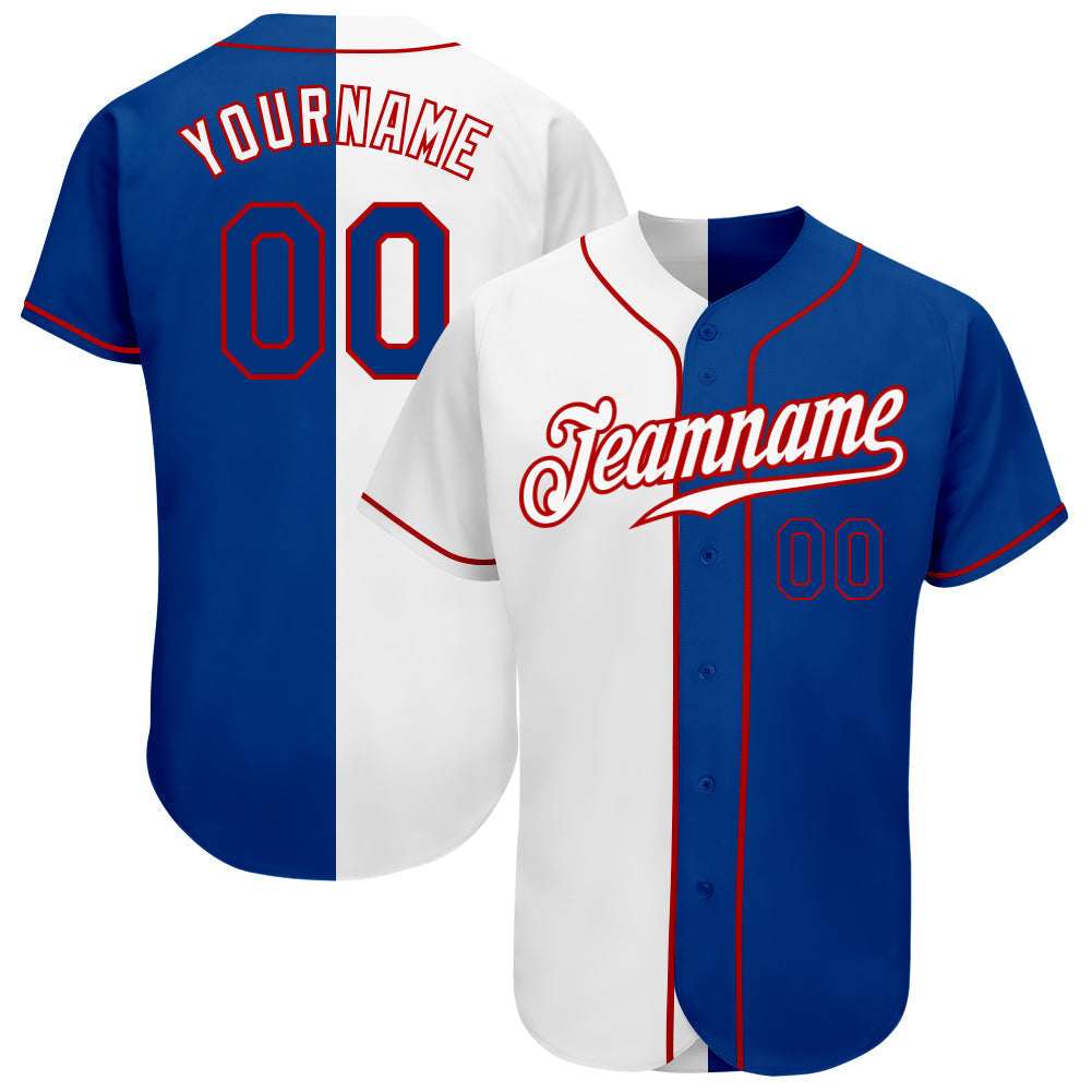 Custom White Royal-Red Authentic Split Fashion Baseball Jersey baseball jersey product view 1