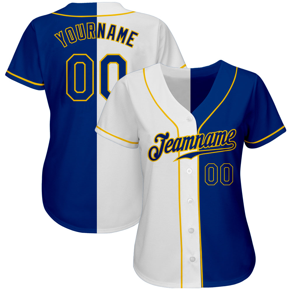 Custom White Royal-Gold Authentic Split Fashion Baseball Jersey baseball jersey product view 2