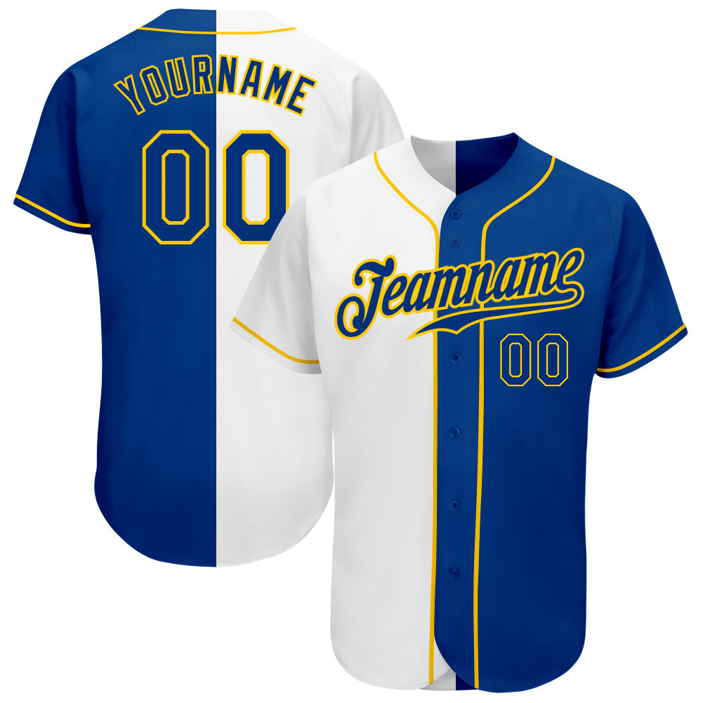 Custom White Royal-Gold Authentic Split Fashion Baseball Jersey baseball jersey product view 1