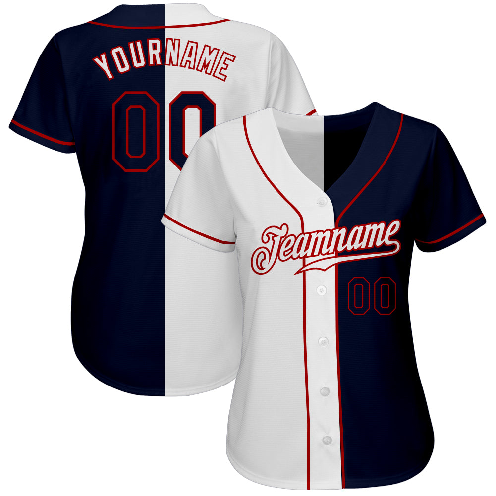 Custom White Navy-Red Authentic Split Fashion Baseball Jersey baseball jersey product view 2