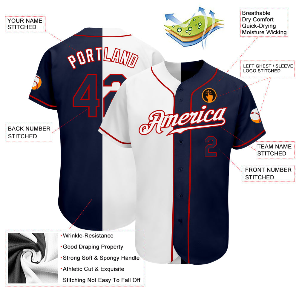 Custom White Navy-Red Authentic Split Fashion Baseball Jersey baseball jersey product view 3