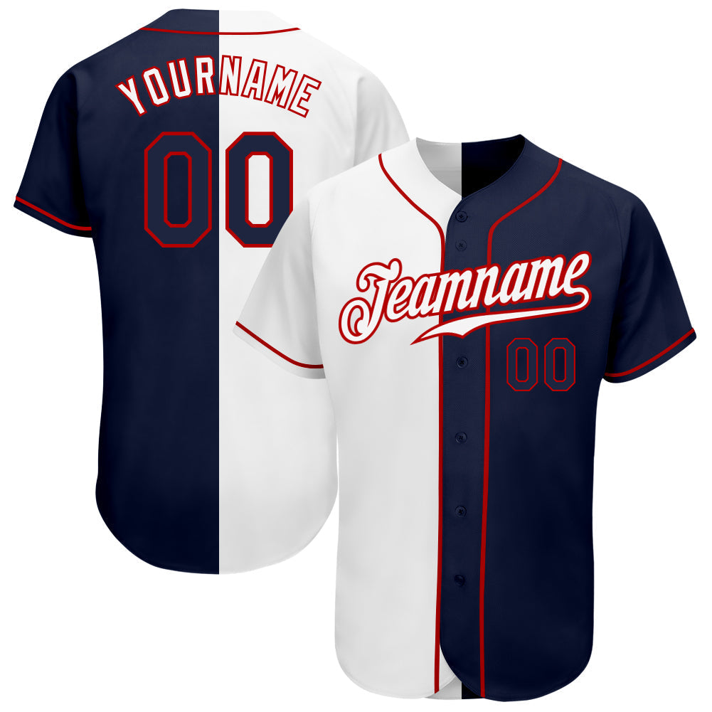 Custom White Navy-Red Authentic Split Fashion Baseball Jersey baseball jersey product view 1