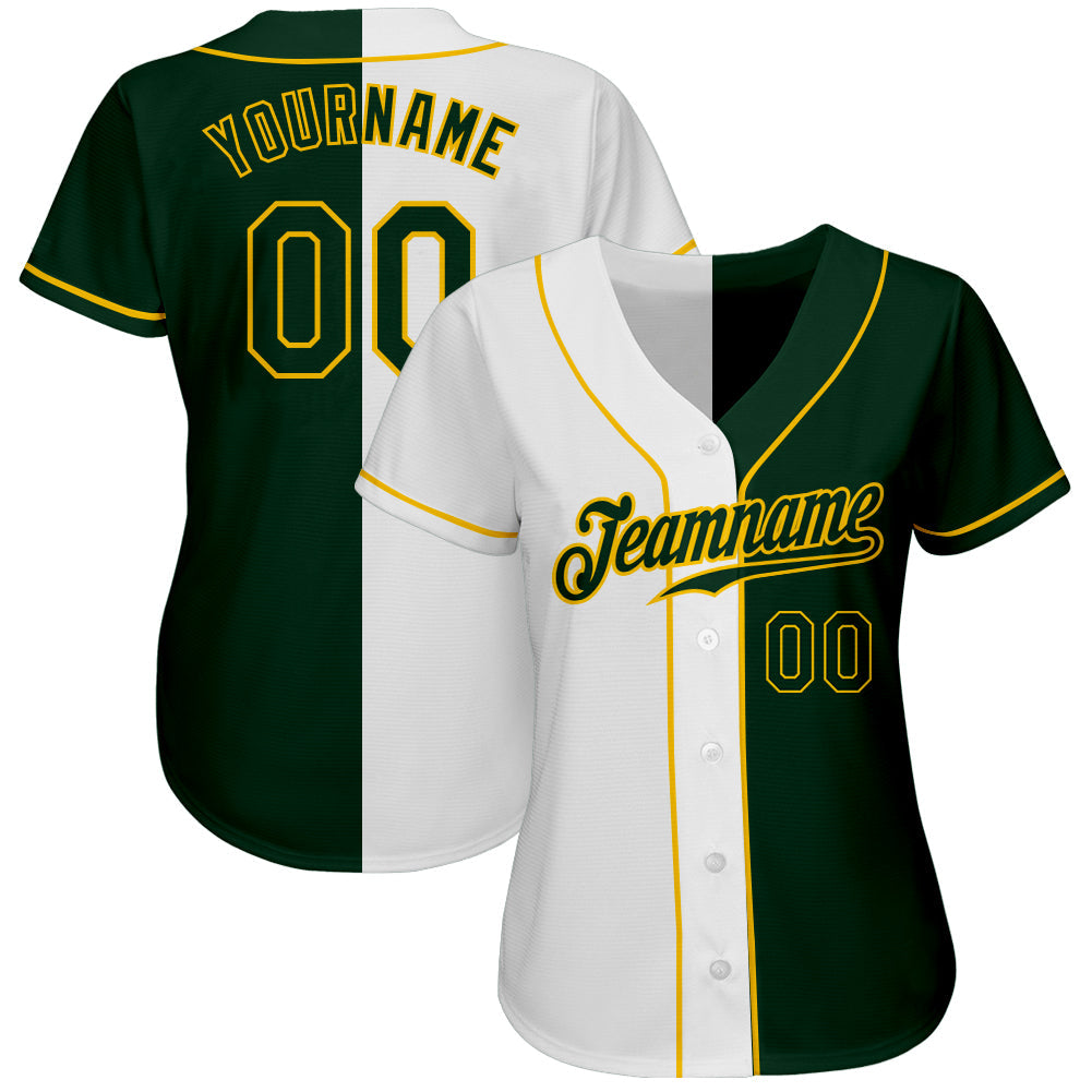 Custom White Green-Gold Authentic Split Fashion Baseball Jersey baseball jersey product view 2