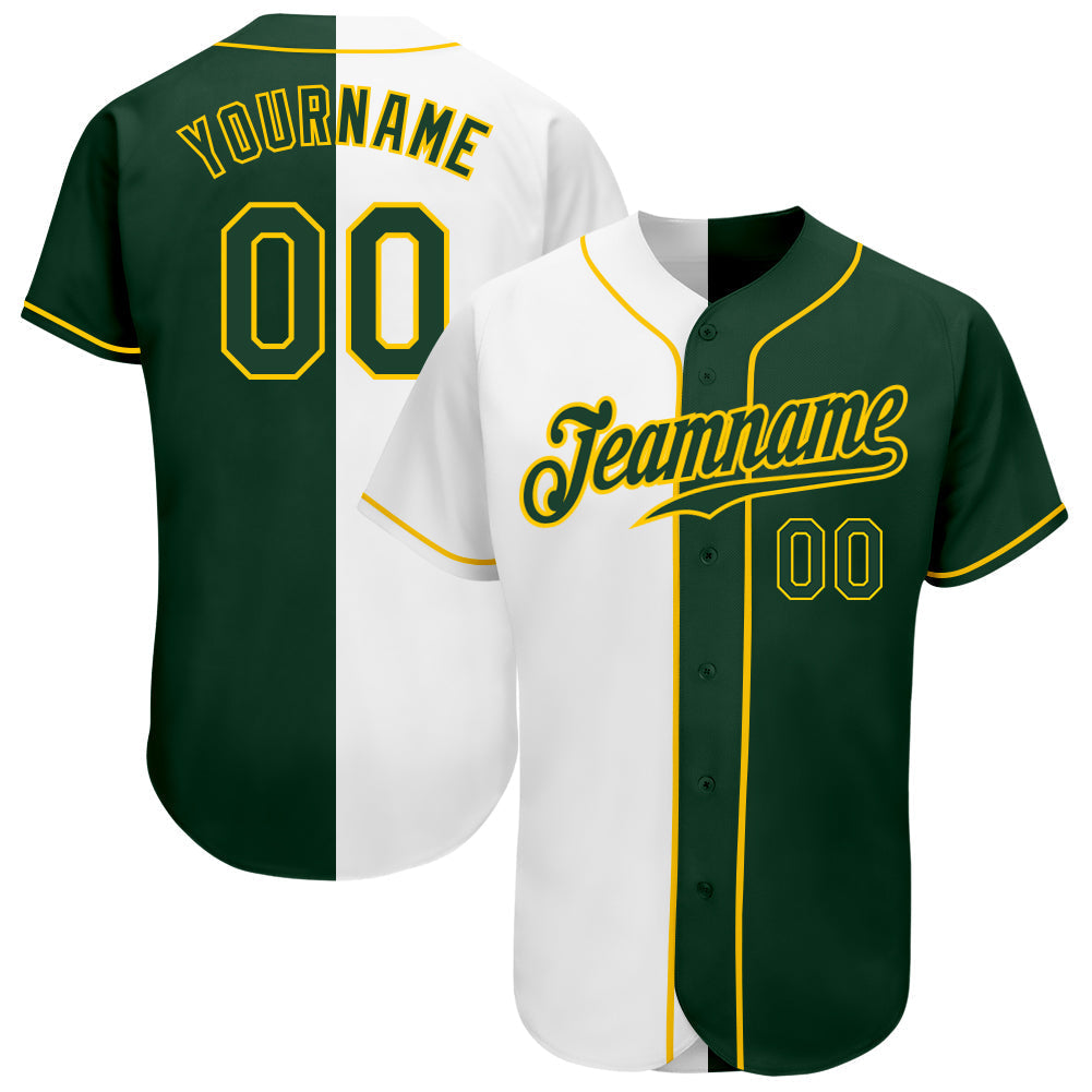 Custom White Green-Gold Authentic Split Fashion Baseball Jersey baseball jersey product view 1