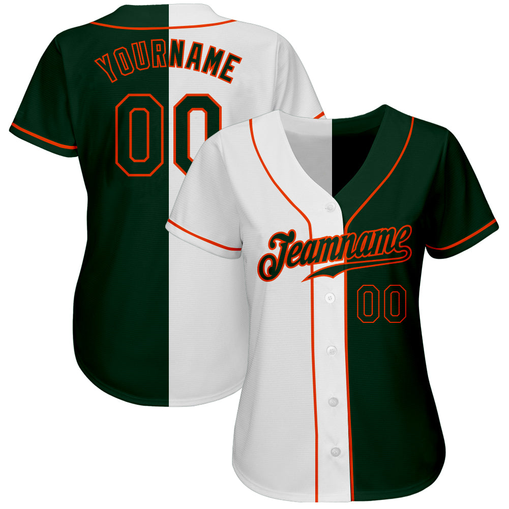 Custom White Green-Orange Authentic Split Fashion Baseball Jersey baseball jersey product view 2