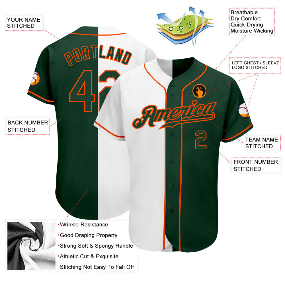Custom White Green-Orange Authentic Split Fashion Baseball Jersey baseball jersey product view 3