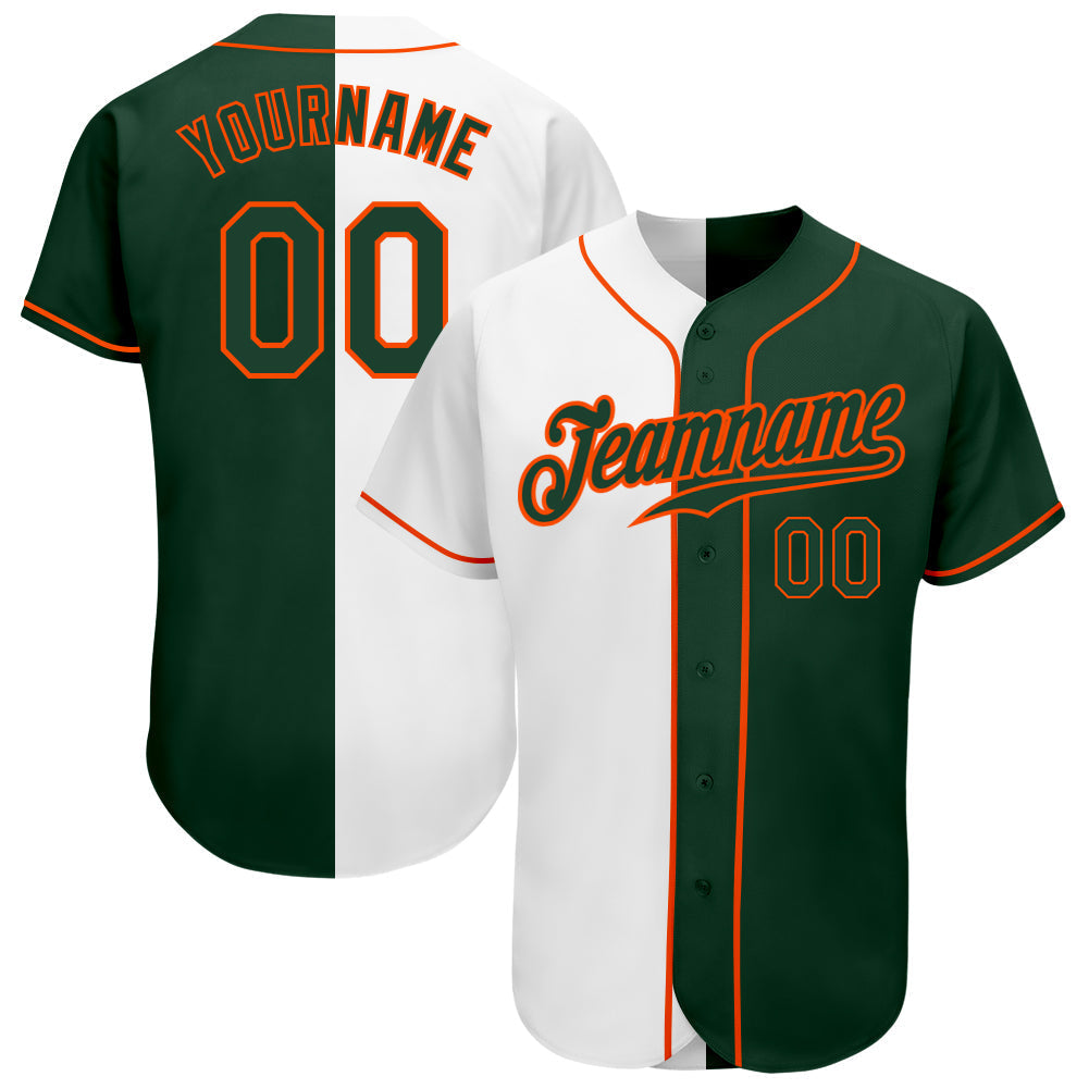 Custom White Green-Orange Authentic Split Fashion Baseball Jersey baseball jersey product view 1