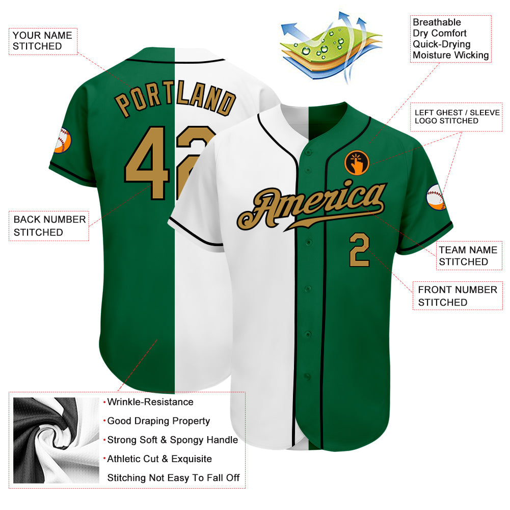 Custom White Old Gold-Black Authentic Split Fashion Baseball Jersey baseball jersey product view 3