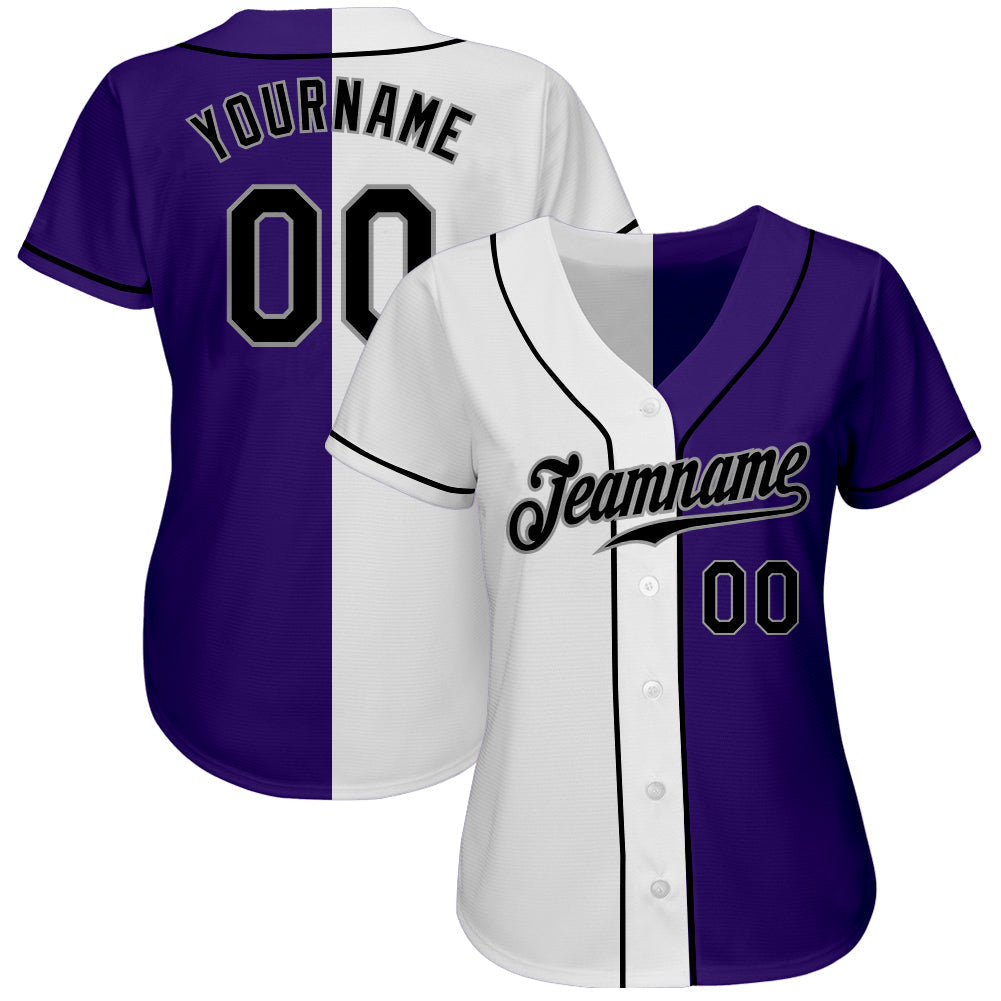 Custom White Black-Gray Authentic Split Fashion Baseball Jersey baseball jersey product view 2