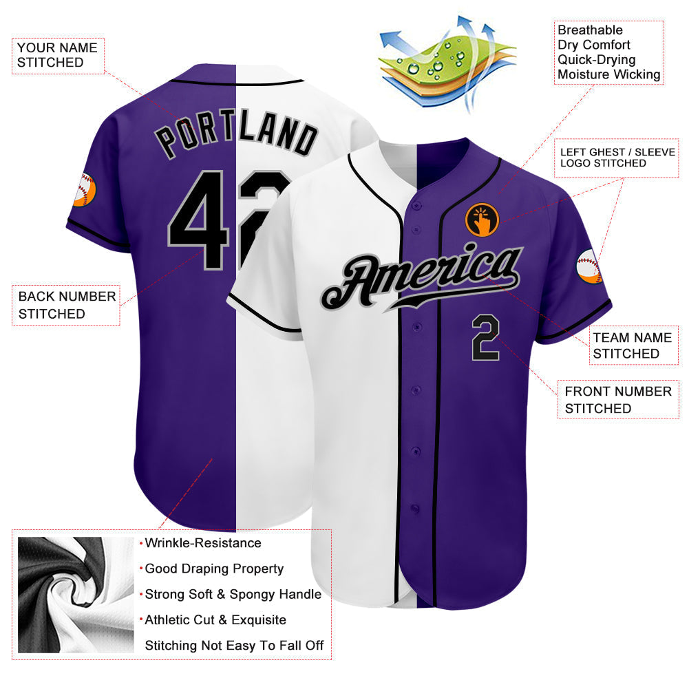 Custom White Black-Gray Authentic Split Fashion Baseball Jersey baseball jersey product view 3