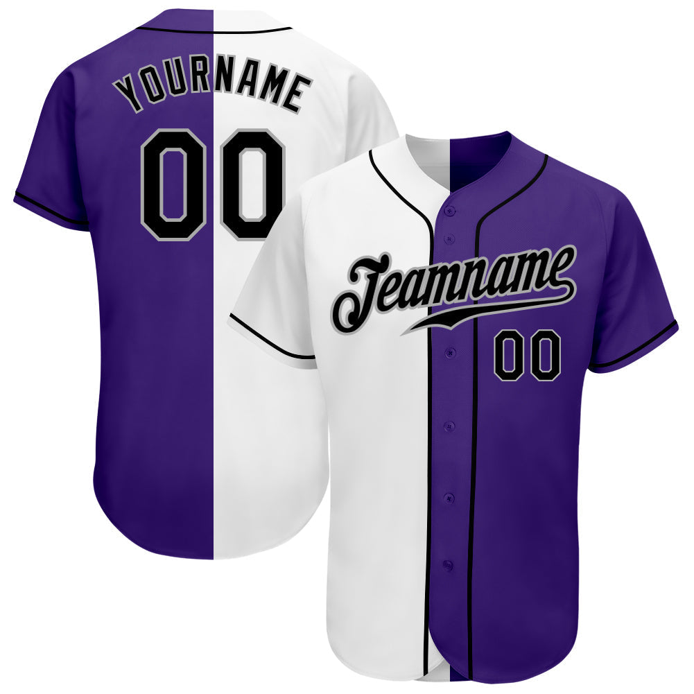 Custom White Black-Gray Authentic Split Fashion Baseball Jersey baseball jersey product view 1