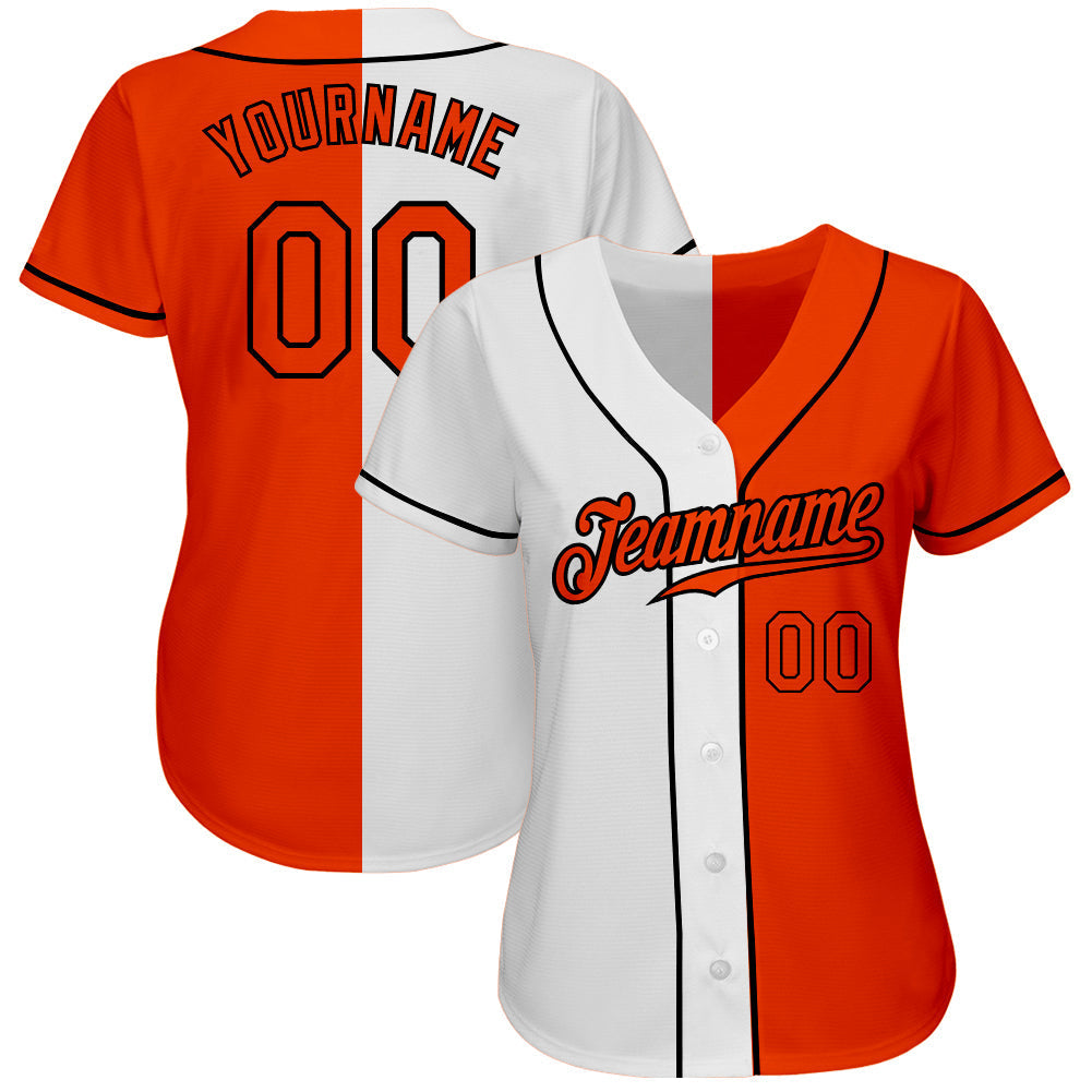 Custom White Orange-Black Authentic Split Fashion Baseball Jersey baseball jersey product view 2