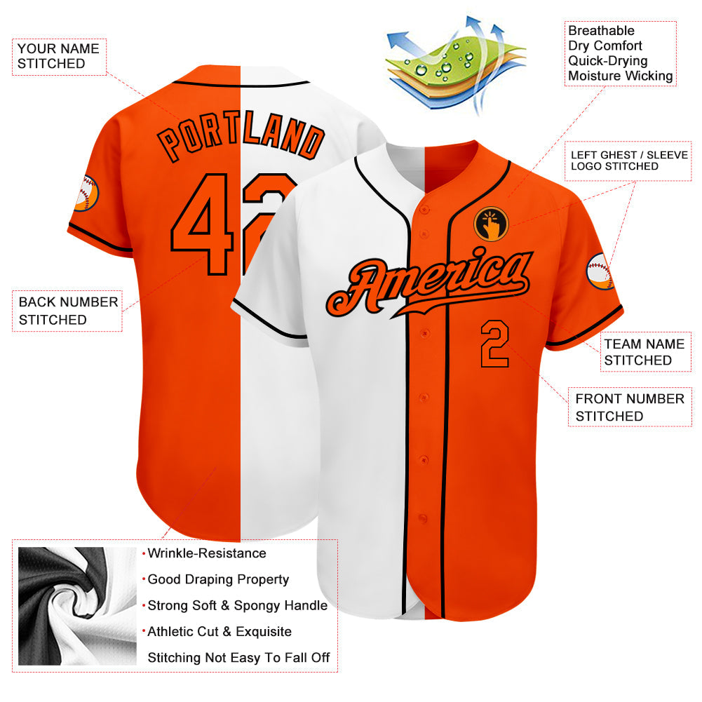 Custom White Orange-Black Authentic Split Fashion Baseball Jersey baseball jersey product view 3