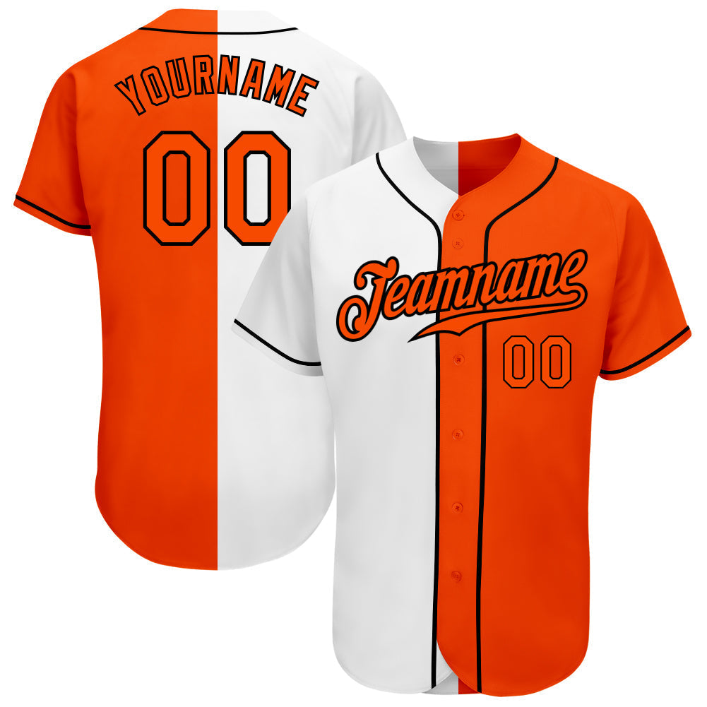 Custom White Orange-Black Authentic Split Fashion Baseball Jersey baseball jersey product view 1