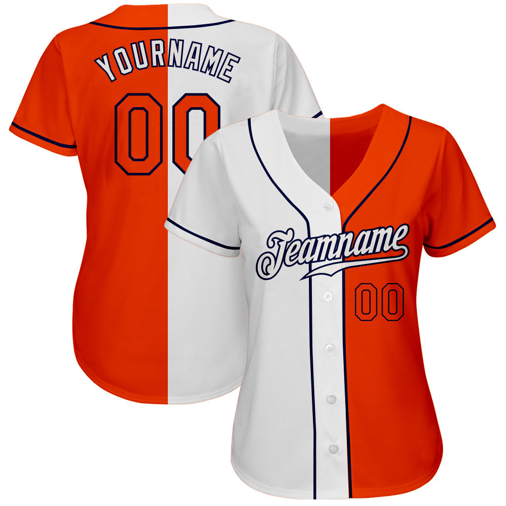 Custom White Orange-Navy Authentic Split Fashion Baseball Jersey baseball jersey product view 2