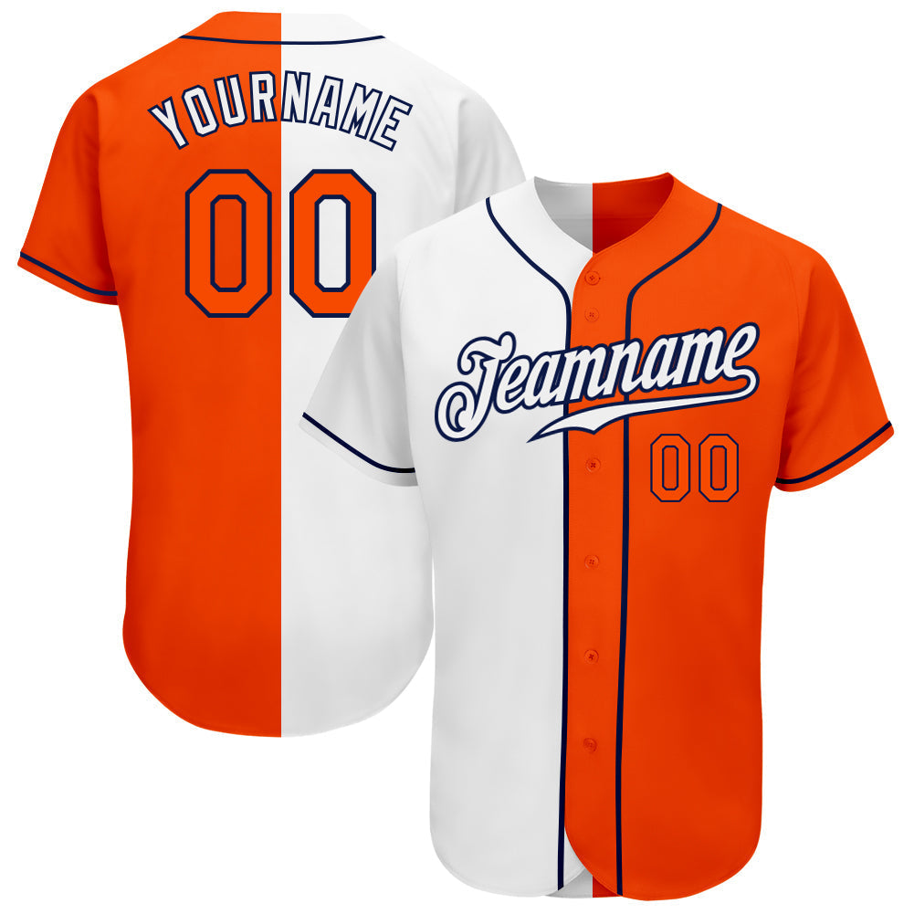 Custom White Orange-Navy Authentic Split Fashion Baseball Jersey baseball jersey product view 1
