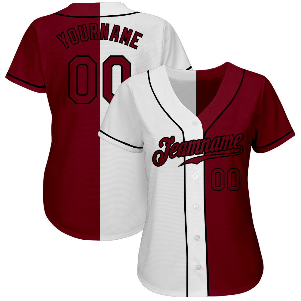 Custom White Crimson-Black Authentic Split Fashion Baseball Jersey baseball jersey product view 2