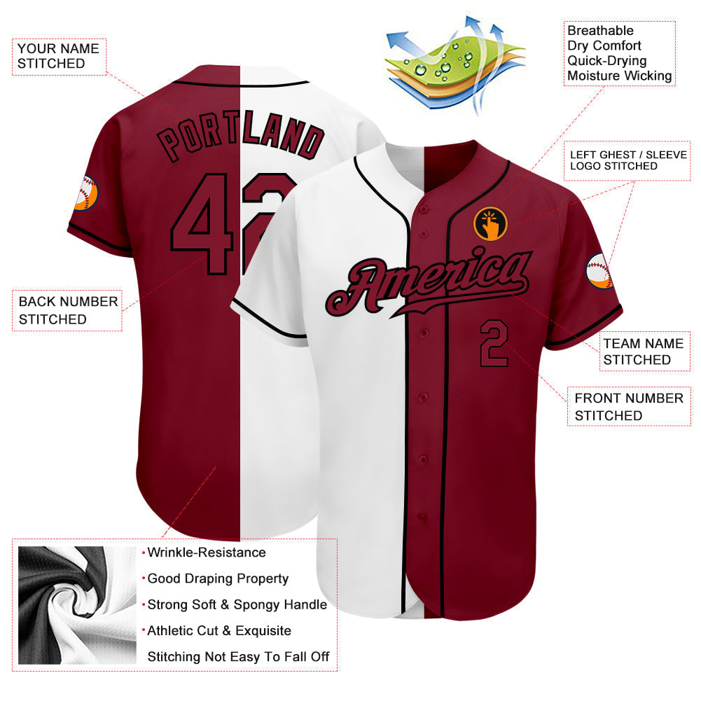 Custom White Crimson-Black Authentic Split Fashion Baseball Jersey baseball jersey product view 3