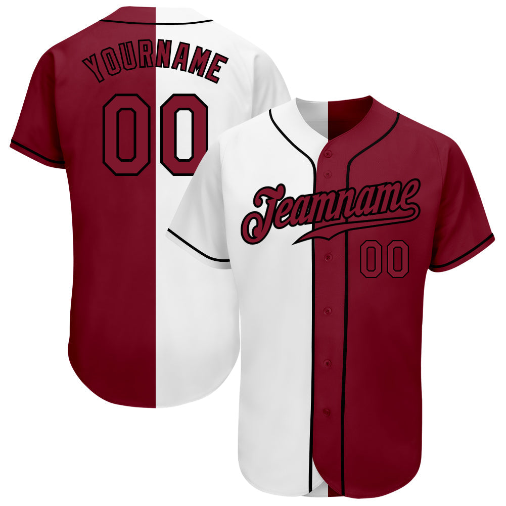 Custom White Crimson-Black Authentic Split Fashion Baseball Jersey baseball jersey product view 1