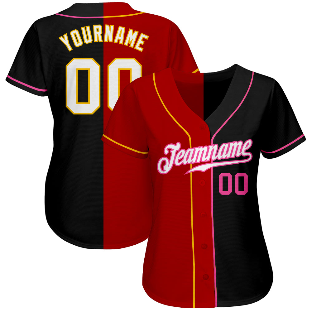 Custom Black White-Red Authentic Split Fashion Baseball Jersey baseball jersey product view 2