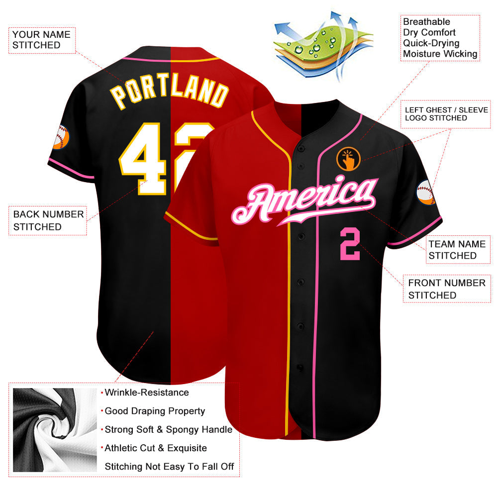 Custom Black White-Red Authentic Split Fashion Baseball Jersey baseball jersey product view 3