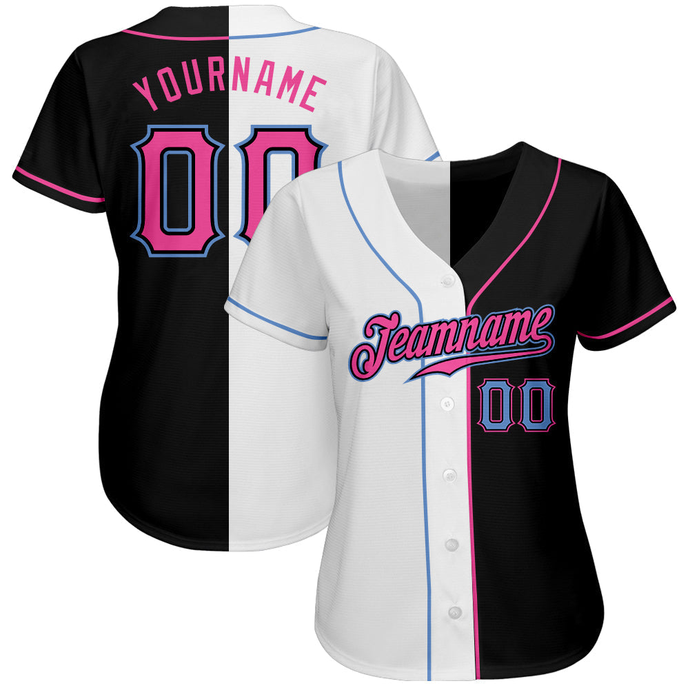 Custom Black Pink-White Authentic Split Fashion Baseball Jersey baseball jersey product view 2
