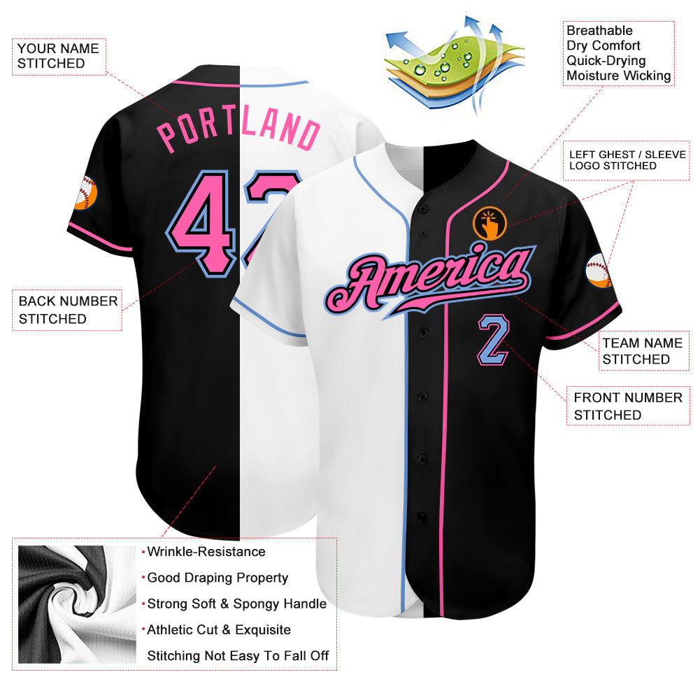 Custom Black Pink-White Authentic Split Fashion Baseball Jersey baseball jersey product view 3