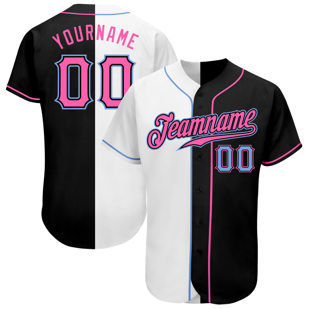 Custom Black Pink-White Authentic Split Fashion Baseball Jersey baseball jersey product view 1