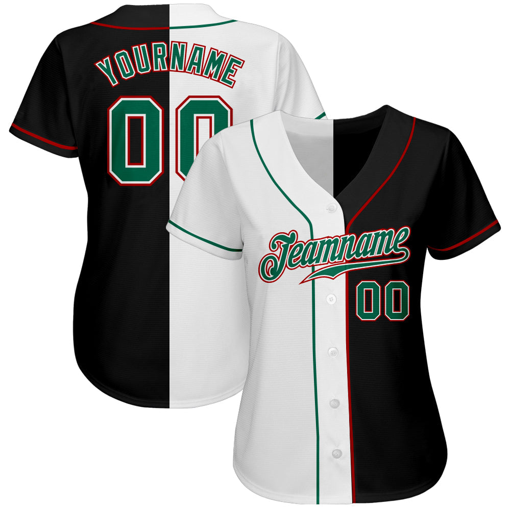 Custom Black Kelly Green-White Authentic Split Fashion Baseball Jersey baseball jersey product view 2