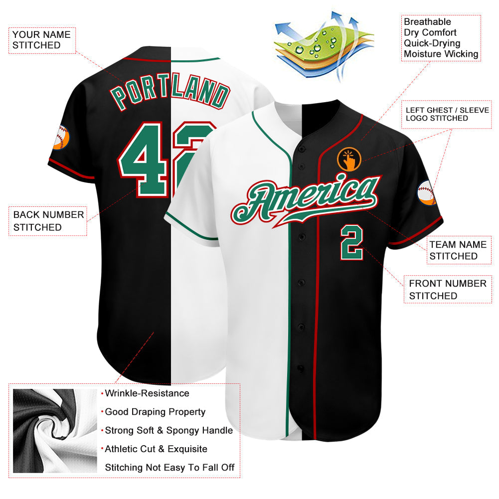 Custom Black Kelly Green-White Authentic Split Fashion Baseball Jersey baseball jersey product view 3