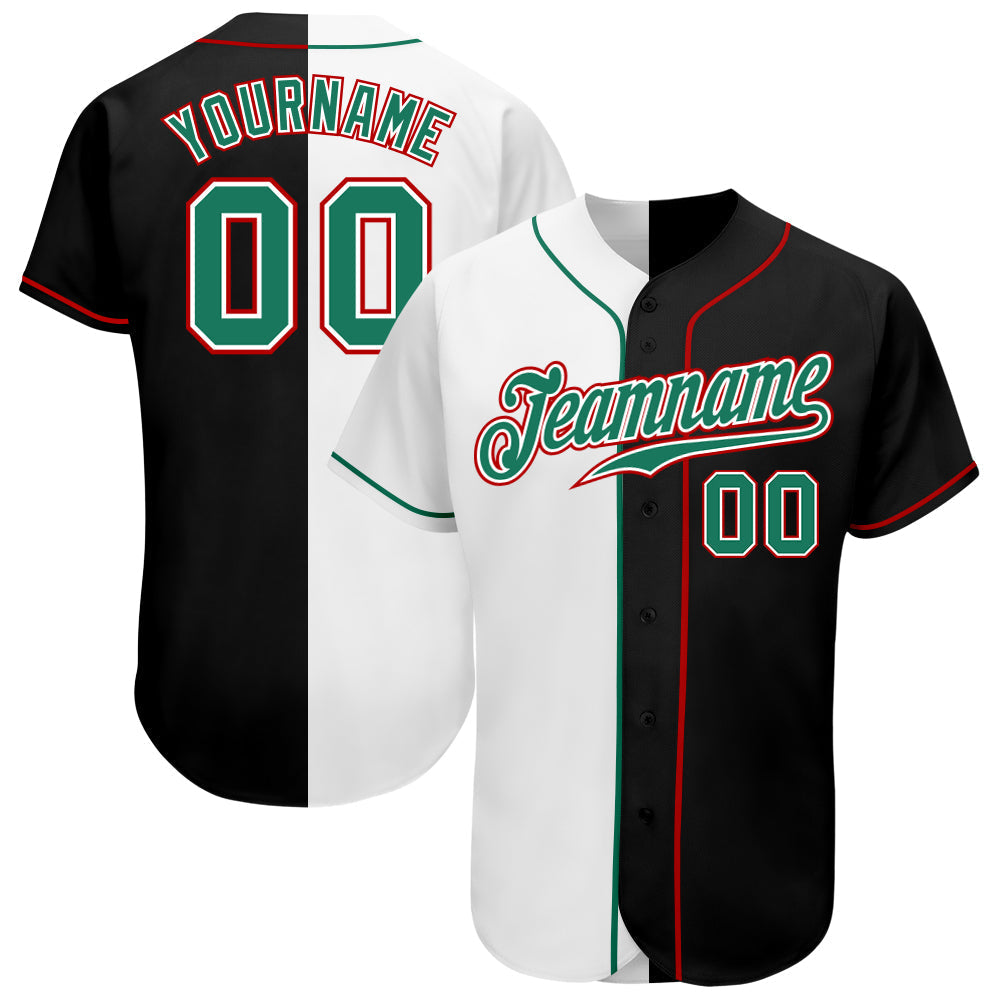 Custom Black Kelly Green-White Authentic Split Fashion Baseball Jersey baseball jersey product view 1