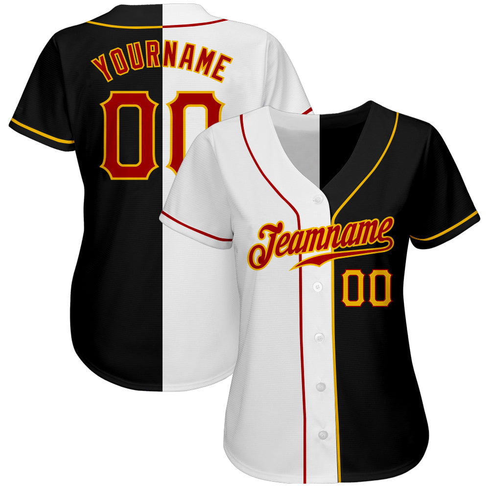 Custom Black Red-White Authentic Split Fashion Baseball Jersey baseball jersey product view 2