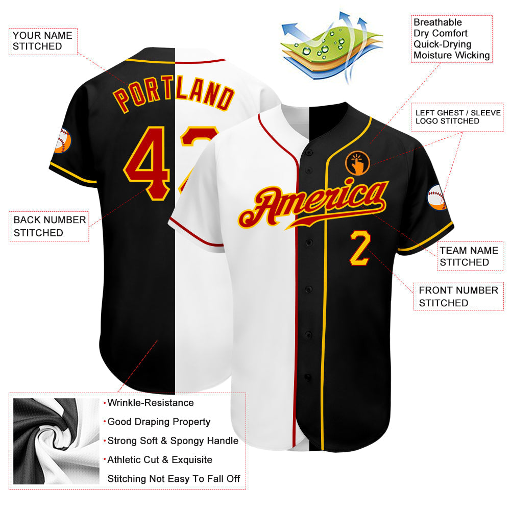 Custom Black Red-White Authentic Split Fashion Baseball Jersey baseball jersey product view 3