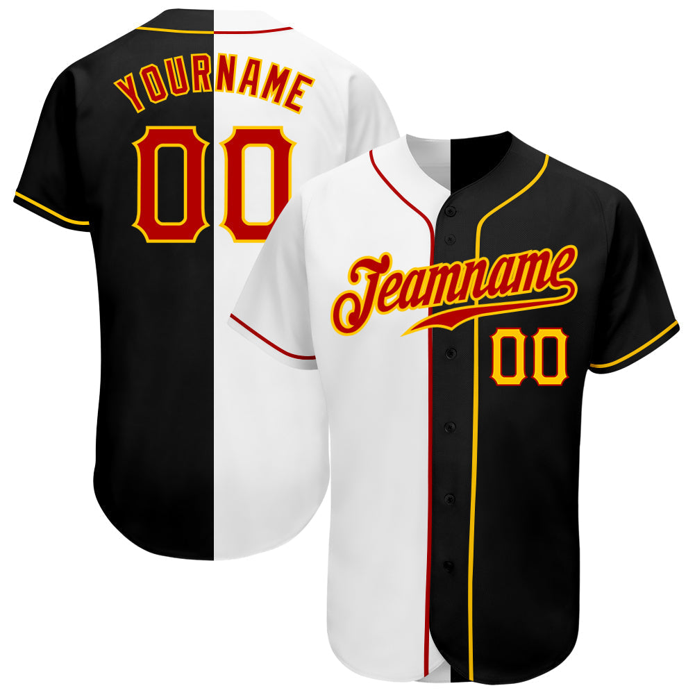Custom Black Red-White Authentic Split Fashion Baseball Jersey baseball jersey product view 1