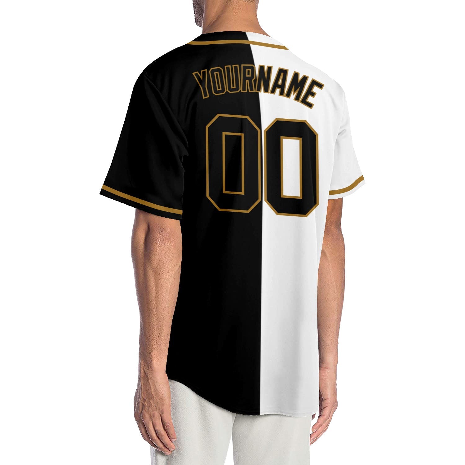 Custom White Black-Old Gold Authentic Split Fashion Baseball Jersey baseball jersey product view 2
