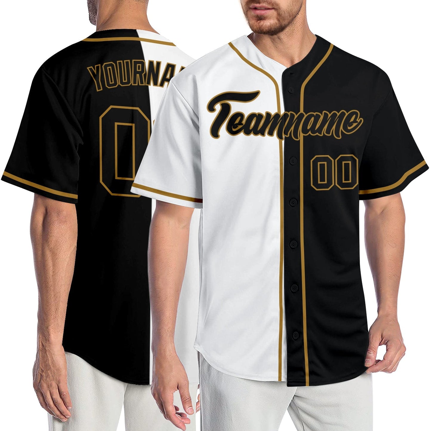 Custom White Black-Old Gold Authentic Split Fashion Baseball Jersey baseball jersey product view 1