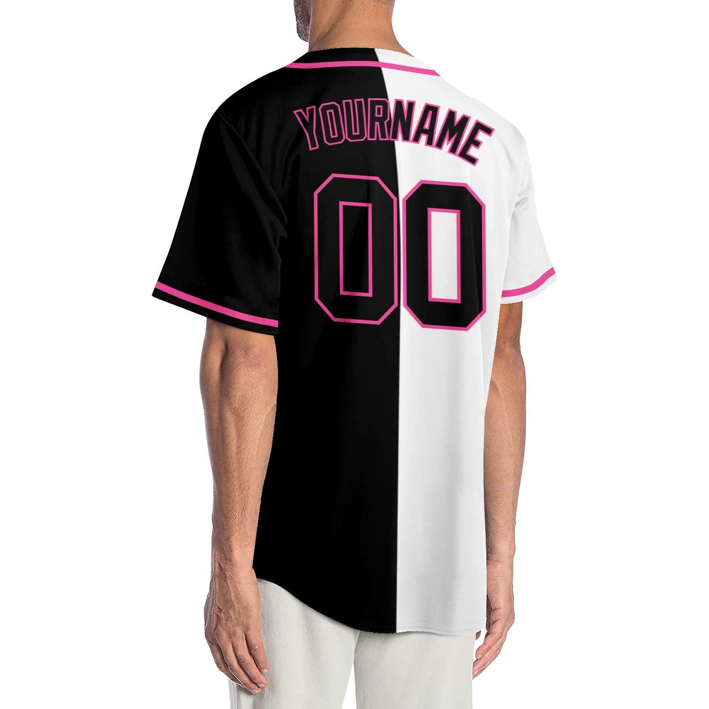 Custom White Black-Pink Authentic Split Fashion Baseball Jersey baseball jersey product view 2