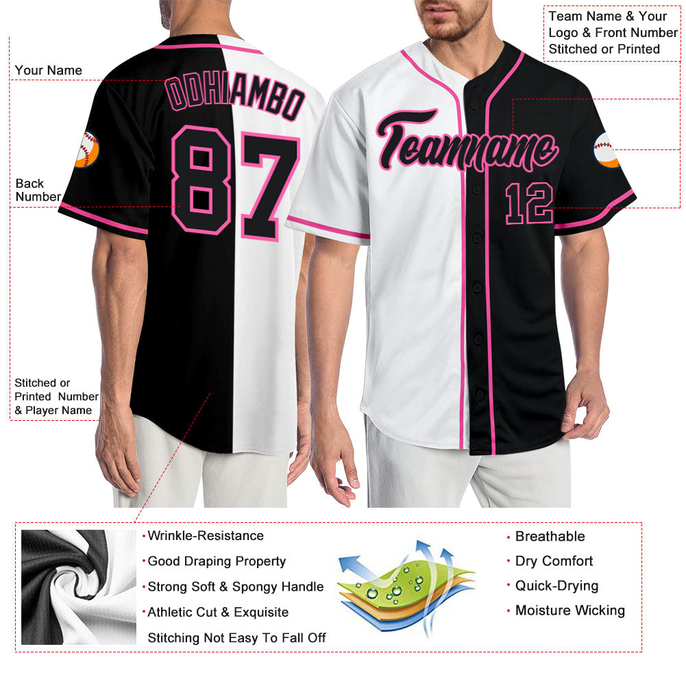 Custom White Black-Pink Authentic Split Fashion Baseball Jersey baseball jersey product view 3
