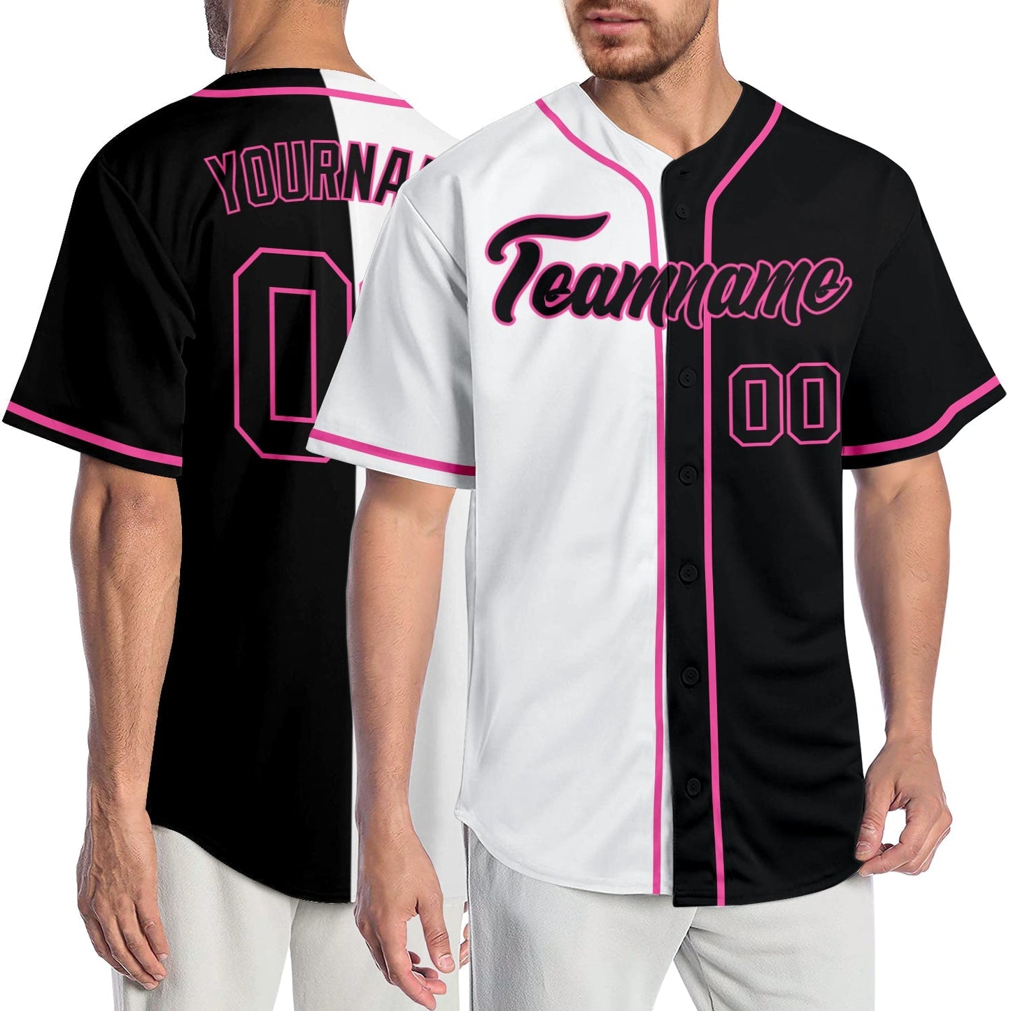 Custom White Black-Pink Authentic Split Fashion Baseball Jersey baseball jersey product view 1