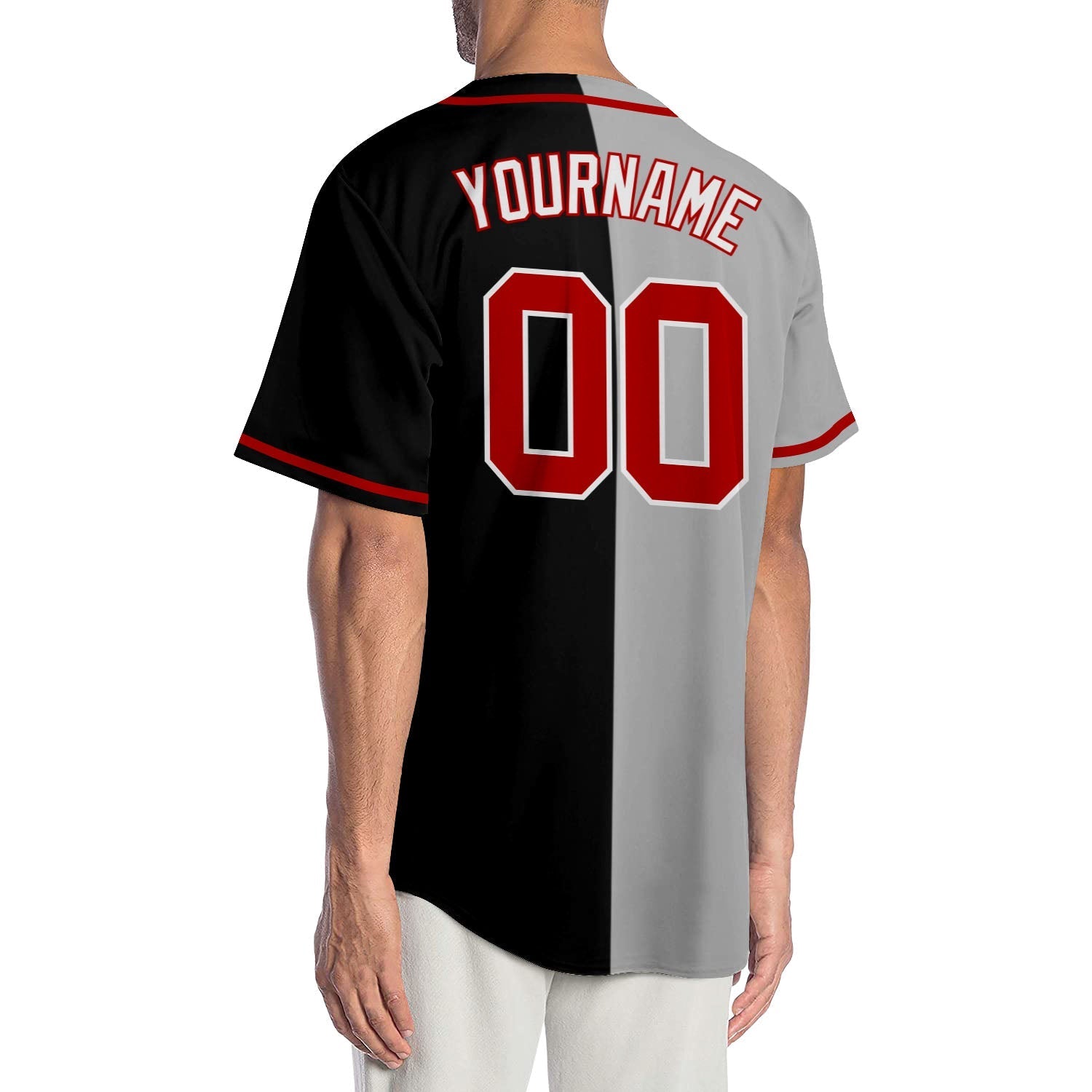 Custom Black Red-Gray Authentic Split Fashion Baseball Jersey baseball jersey product view 2