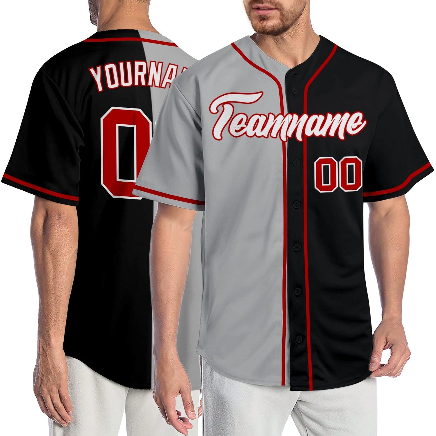 Custom Black Red-Gray Authentic Split Fashion Baseball Jersey baseball jersey product view 1