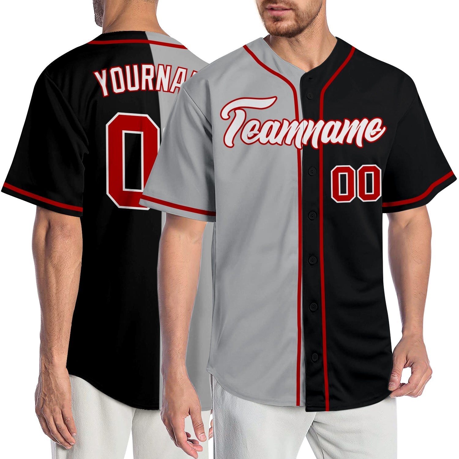Custom Black Red-Gray Authentic Split Fashion Baseball Jersey baseball jersey product view 1